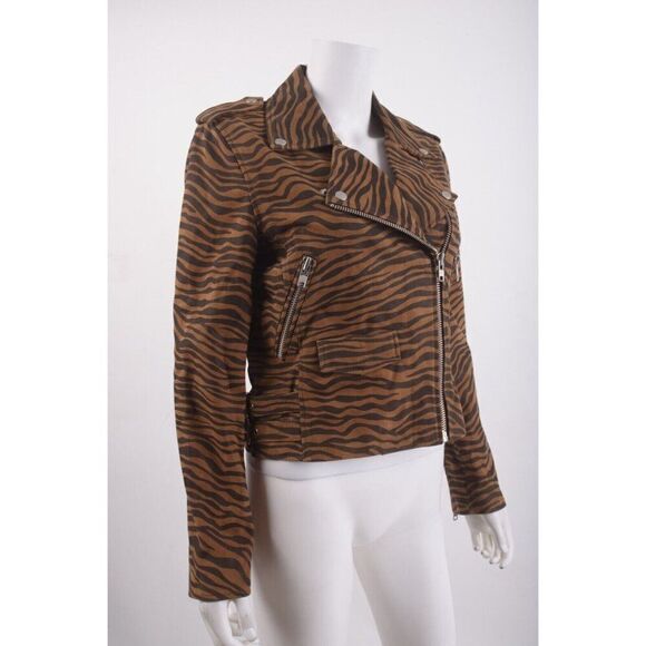 Walter Baker Womans Liz Biker Jacket Coat Size M Brown Suede Zebra NWT $698 - Picture 2 of 6